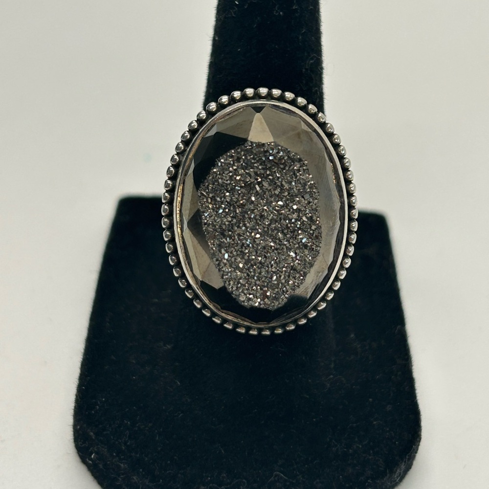 Black Diamond Druzy Quartz Ring        Sz 8